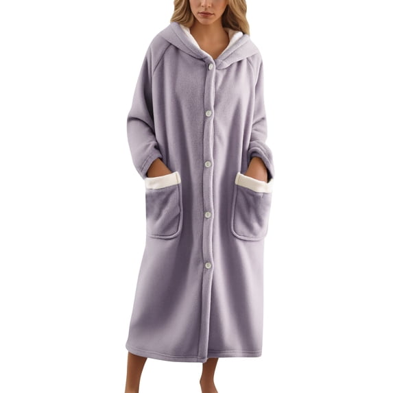 Robes for Women with Hooded Warm Cozy Long Plush Bathrobe Color: Light Purple Size: L