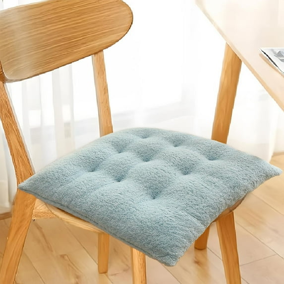 Fleece Seat Cushion Thick Warm Chair Pad Home Office Adult Chair Mat - Non-Slip Bottom Dining Office Desk Comfort(Light Blue)