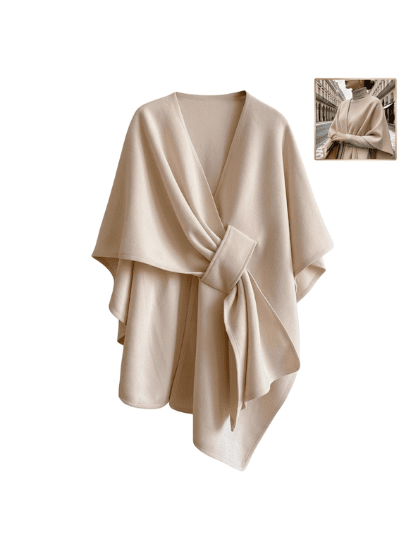Fleece Shawl Wrap for Women, Draped Knitted Poncho Cape, Soft Warm Fall Winter Cover Up for Dresses and Travel