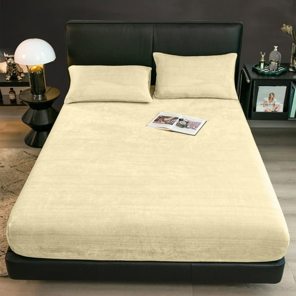 Fleece Sheets Bed Set, Super Soft and Warm Fuzzy Plush Velvet Flannel Sheet Set 3 Piece for Winter Gift & Decor , Includes 1 Pocket Fitted Sheet and 2 Pillowcases