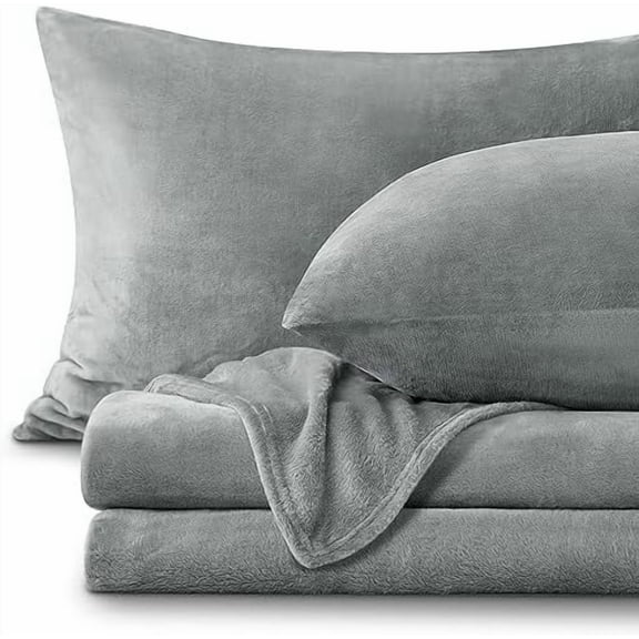 Fleece Sheets Queen Size Bed Set, Super Soft and Warm Fuzzy Plush Queen Sheet Set 4 Piece for Winter Gift & Decor , Includes 1 Deep Pocket Fitted Sheet, 1 Flat Sheet and 2 Pillowcases (Grey)
