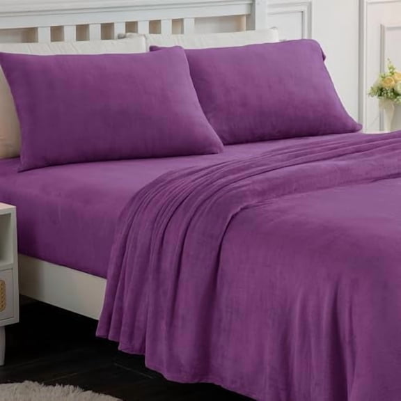 Fleece Sheets Queen Size, Flannel Like Soft, Fuzzy Warm Plush Sheets, Velvet Polar Microfleece Bedding for Winter, Violet Purple