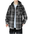 thumbnail image 1 of Fleece Shirt Jackets for Men with Hoodie M-5X Plus Size Long Sleeve Shackets Shirts Big & Tall Button-Down Plaid Printed Thermal Warm Outerwear Coats, 1 of 5