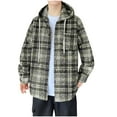 thumbnail image 1 of Fleece Shirt Jackets for Men with Hoodie M-5X Plus Size Long Sleeve Shackets Shirts Big & Tall Button-Down Plaid Printed Thermal Warm Outerwear Coats, 1 of 5