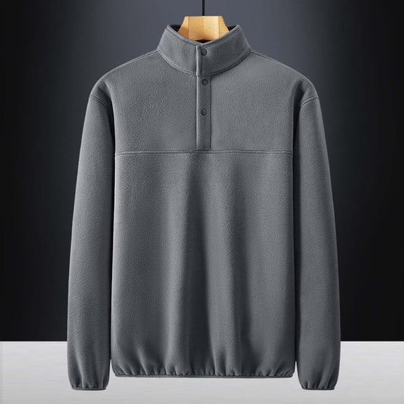 Fleece Shirts for Men Big and Tall M-5XL Plus Size Long Sleeve Button Stand Collared Pullover Sweatshirts Casual Solid Warm Basic Tops