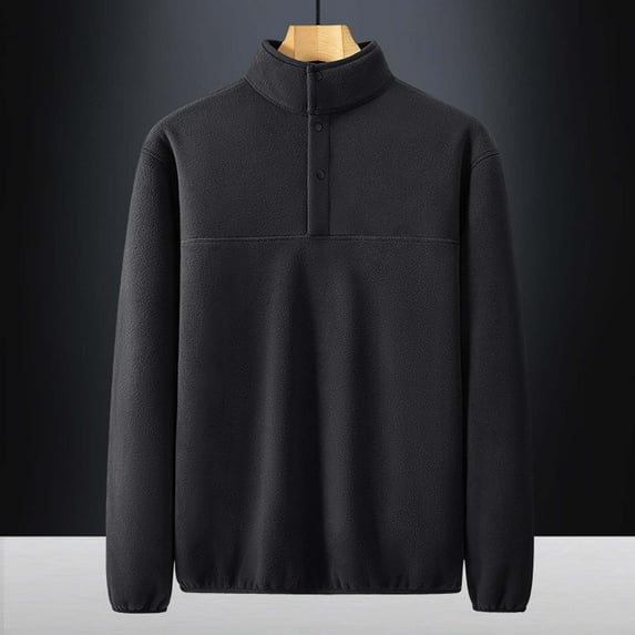 Fleece Shirts for Men Big and Tall M-5XL Plus Size Long Sleeve Button Stand Collared Pullover Sweatshirts Casual Solid Warm Basic Tops