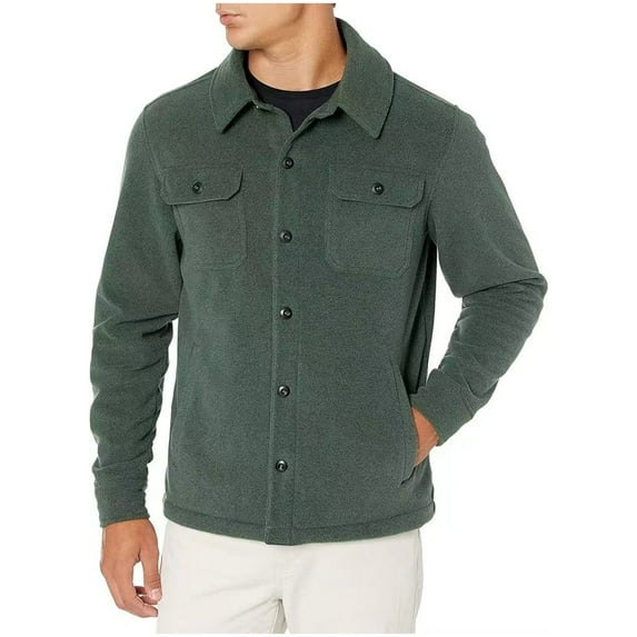 Fleece Shirts for Men Button-Down Sherpa Shackets Jackets with Pockets and Collar Long Sleeve Casual Solid Color Loose Thermal Warm Shirt Coats