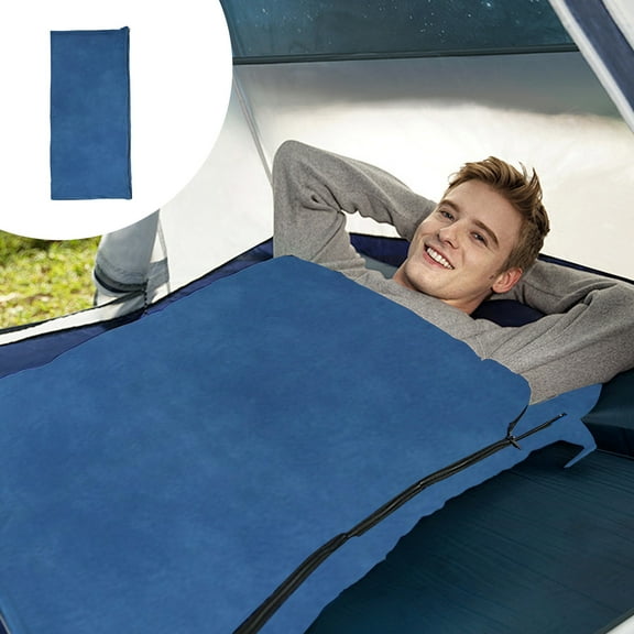 Fleece Sleeping Bag Liner - 70.8x59in Travel Sheet Sleep Sack with Zipper, Warmth Lightweight Thermal Blanket for Outdoor Adults, Blue