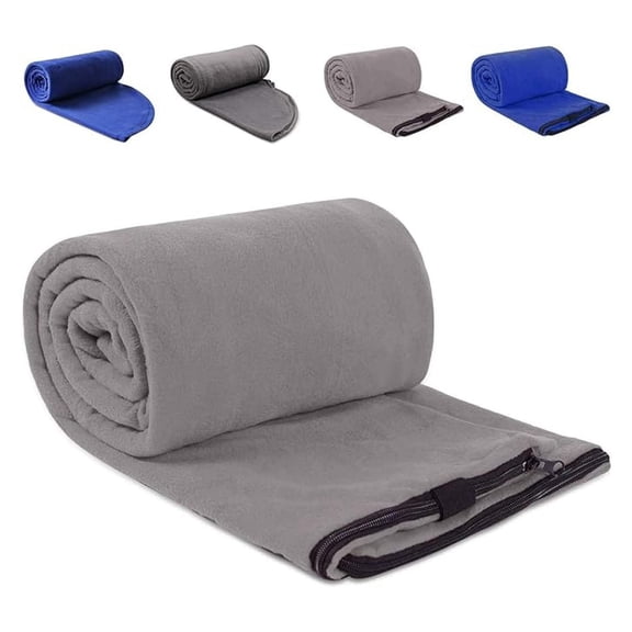Fleece Sleeping Bag Liner for Adult Warm or Cold Weather, Long Full Sized Zipper Camping Blanket for Outdoor Indoor Used with Sack, Grey 75"