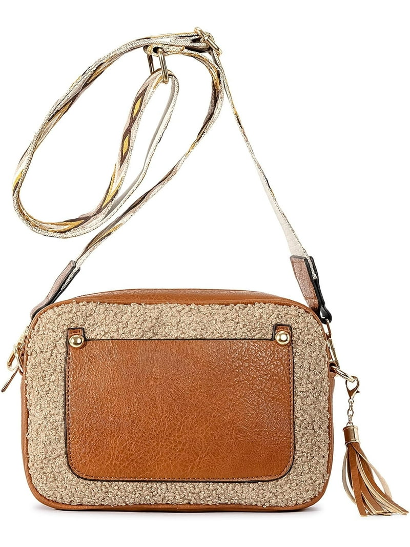 SHERPA Cream and Brown Women\'s Backpack Crossbody Purse The Sherpa Crossbody Satchel with Two Straps — SHOP — IHKWIP main image 3