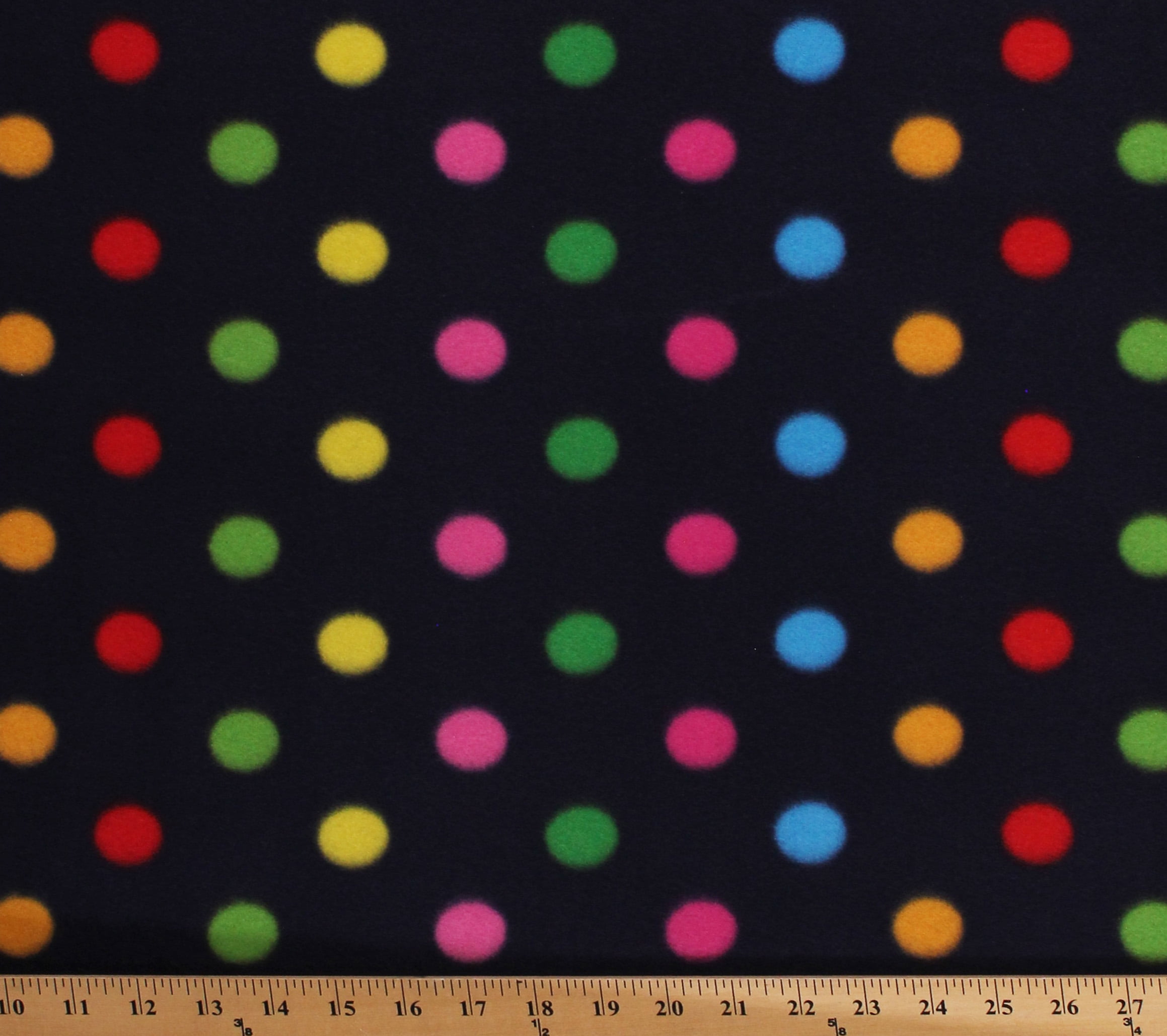 Fleece Small Dots Multi Colored Colorful Rainbow Polka Dots on Navy Blue Fleece Fabric Print by the Yard (DT-3745-MA-2)