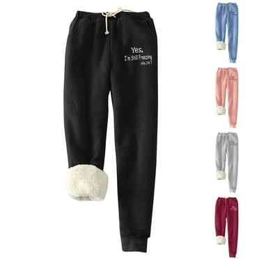 Fleece Snow Pants WomensWomen's Christmas Printed Bottom Pants, Lamb Fleece Pockets, Elastic Tie Up, Thickened Plush Insulation And Sanitary Pants Black qILAKOG Size S