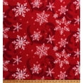 thumbnail image 1 of Fleece Snowflakes Snow Swirls on Red Winter Christmas Holiday Fleece Fabric Print by the Yard (7968M-11C), 1 of 1