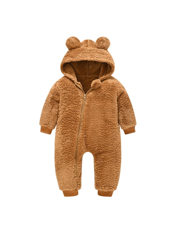 Toddler Baby Boys Girls Fleece Hooded Romper Animal Ear Zip Up Warm Winter Onesie Outerwear Coat 18-24 Months