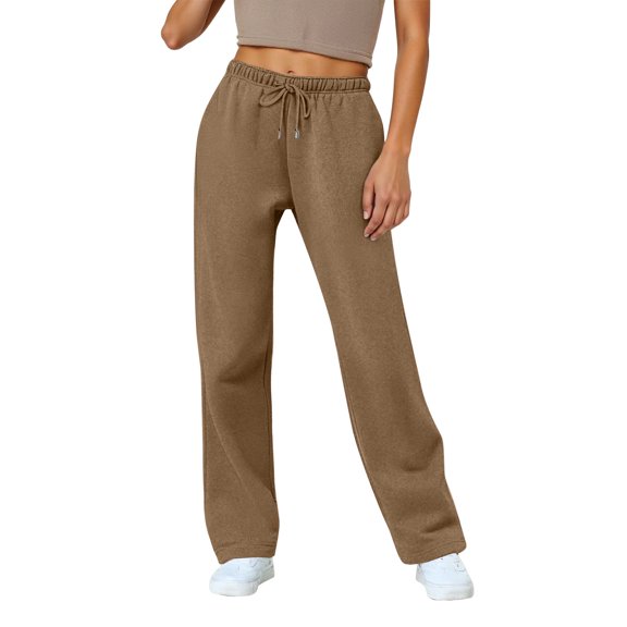 Fleece Sweat Pants for Womens Straight Legs Winter Sweatpants High Waisted Workout Pants with Pockets Camel XXL
