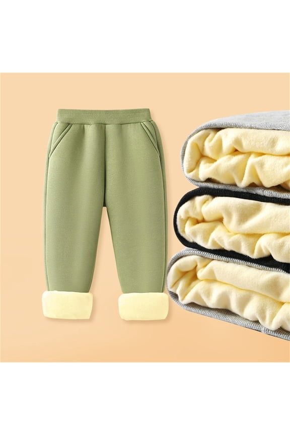 Fleece Sweatpants Boys Girls Sherpa Lined Warm Pants Elastic Waisted Teen Kids Winter Clothes Toddler Joggers Solid Color Pull On Bottoms Thick Thermal Casual Pants, Size 3-15