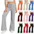 thumbnail image 1 of Fleece Sweatpants, Flare-Leg Drawstring Elastic Waist Long Pants with Pockets (Women's), 1 of 9