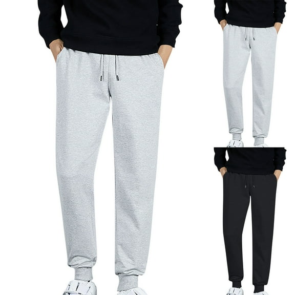 Fleece Sweatpants for Men Drawstring Elastic Waist With Pocket Sweatpants Straight-Leg Cotton Slim Pants