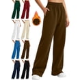 thumbnail image 1 of Fleece Sweatpants for Women Elastic Waist Wide Leg Solid Color Loose Fit Basic Warm Casual Everyday Winter Home Lounge Pants, 1 of 9