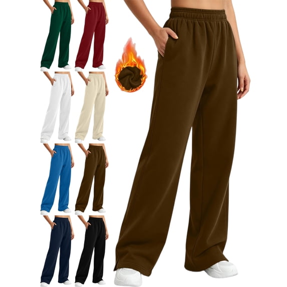 Fleece Sweatpants for Women Elastic Waist Wide Leg Solid Color Loose Fit Basic Warm Casual Everyday Winter Home Lounge Pants