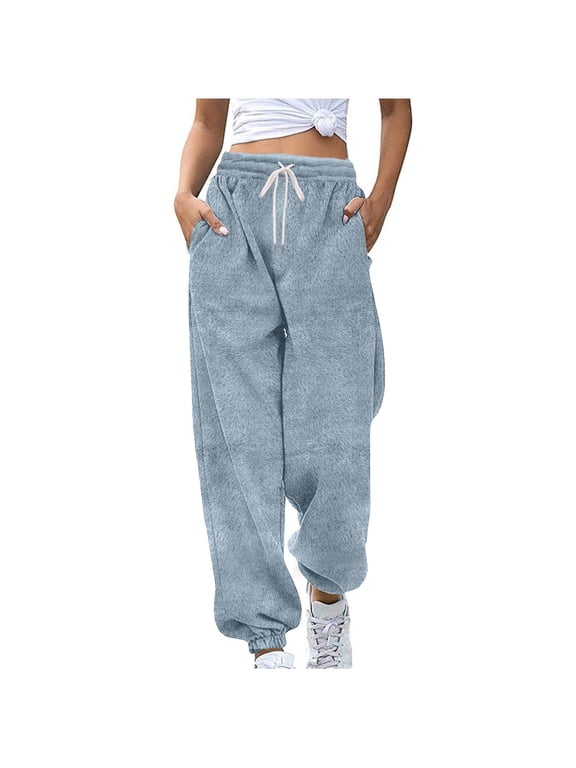 Fleece Sweatpants for Women Thermal Warm Heavyweight Elastic Waist Relaxed Fit Joggers