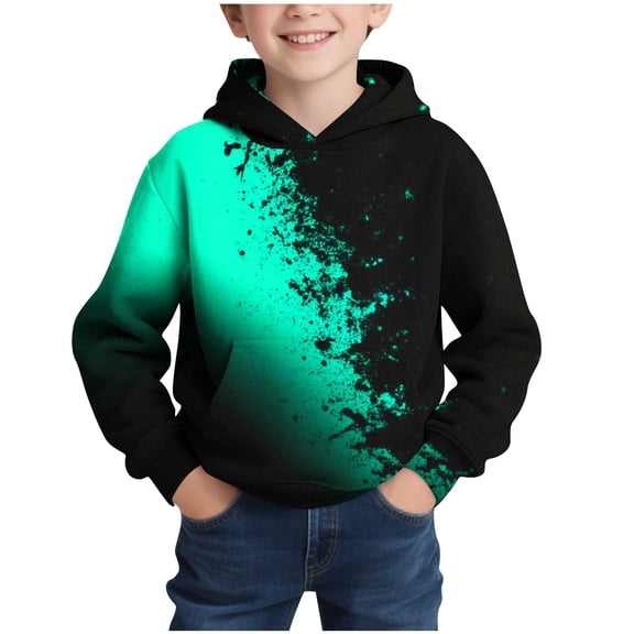 Fleece Sweatshirt Boy Color Block Hoodies for Boys, Long Sleeve Hooded Sweatshirts Kids Pullover Tops with Pocket Baggy Shirts Mint Green 3-4Y