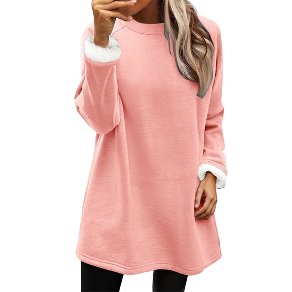 Fleece Sweatshirt for Women Winter Warm Sherpas Lined Tunics Tops Thermal Fleece Crewneck Long Sleeve Pullover Loungewea