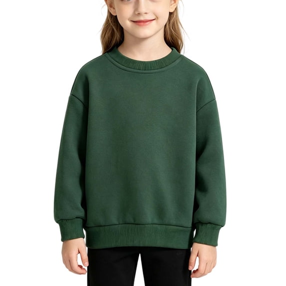 Fleece Sweatshirts For Kids Fall Winter Warm Casual Trendy Pullover Crew Neck Long Sleeve Oversized Tops (2-3Years, Army Green)