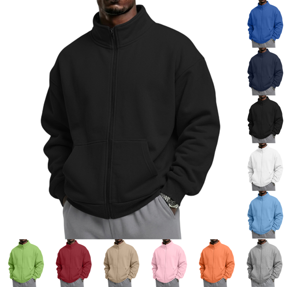 Fleece Sweatshirts for Men Oversized Stand Collar Full Zipper Jackets Coats Full Zipper, Warm Thermal Fabric, Drop Shoulder, Fleece Jacket, Full Zip Up, Relaxed Fit, Aesthetic, Daily Casual