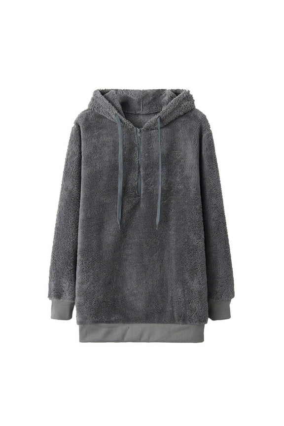 Fleece Sweatshirts for Women Ladies Double Fuzzy Fluffy Autumn Winter Hoodies Solid Color Casual Warm Soft Teddy Fleece 1/4 Zip Hooded Sweatshirt Jumper Hoody Pullovers