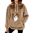 thumbnail image 1 of Fleece Sweatshirts Women Winter Hoodie With Kangaroo Pockets And Cat Carrier Pouch Dog Sweatshirt For Pet Mistress Warm Khaki M, 1 of 5
