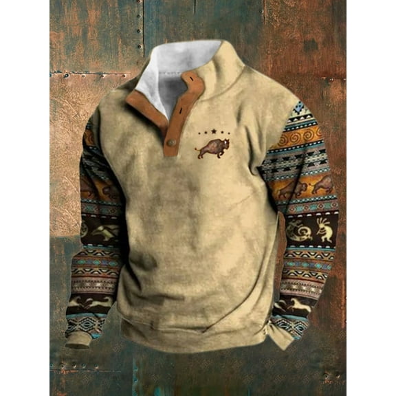 Fleece Sweatshirts for Men 2025 Fall Winter Long Sleeve Color Block Stand Collar Sweatshirt Pullover Tops Khaki M