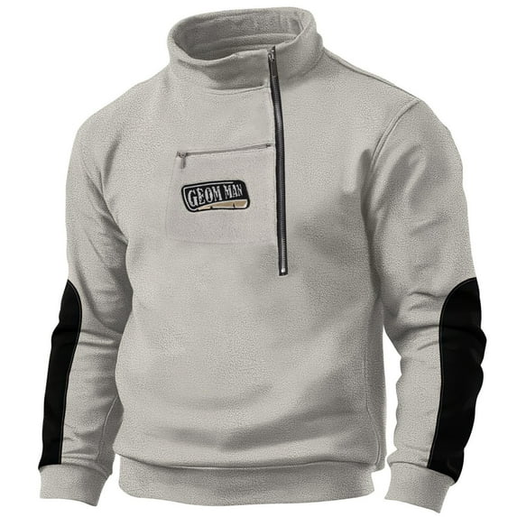 Fleece Sweatshirts for Men with Zipper Mock Neck Long Sleeve Shirts Mens Casual Color Block Pullover Slim Thermal Warm Graphic Sweatshirt Tops