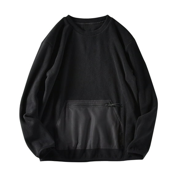 Fleece Sweatshirts for Men with Zipper Pocket Long Sleeve Crewneck Shirts Mens Casual Solid Color Pullover Warm Basic Loungewear Sweatshirt Tops