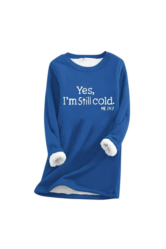 Fleece Sweatshirts for Women Fall Winter Warm Lined Shirts Pullover Tops Soft Crewneck Thermal Loungewear Blouse Dark Blue L