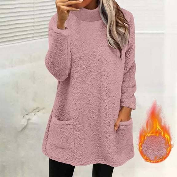Fleece Sweatshirts for Women Mock Turtleneck Fall Winter Warm Sweater Plus Size Tunic Pullover Tops with Pockets