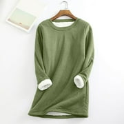 JSAIERL Fleece Sweatshirts for Women Sherpa Lined Crewneck Sport Sweatshirt Comfy Long Sleeve Pullover Winter Thicken Tops