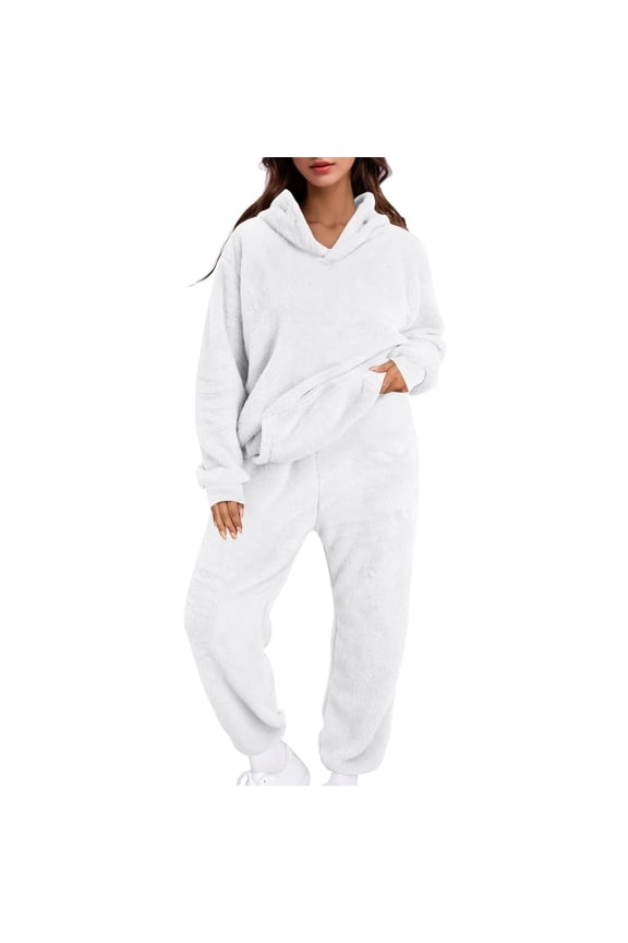 Fleece Sweatsuits Women 2 Piece Plus Size Track Suits Plain Hoodie Pullover and Joggers Pant Sets Loose Fit (M, White)