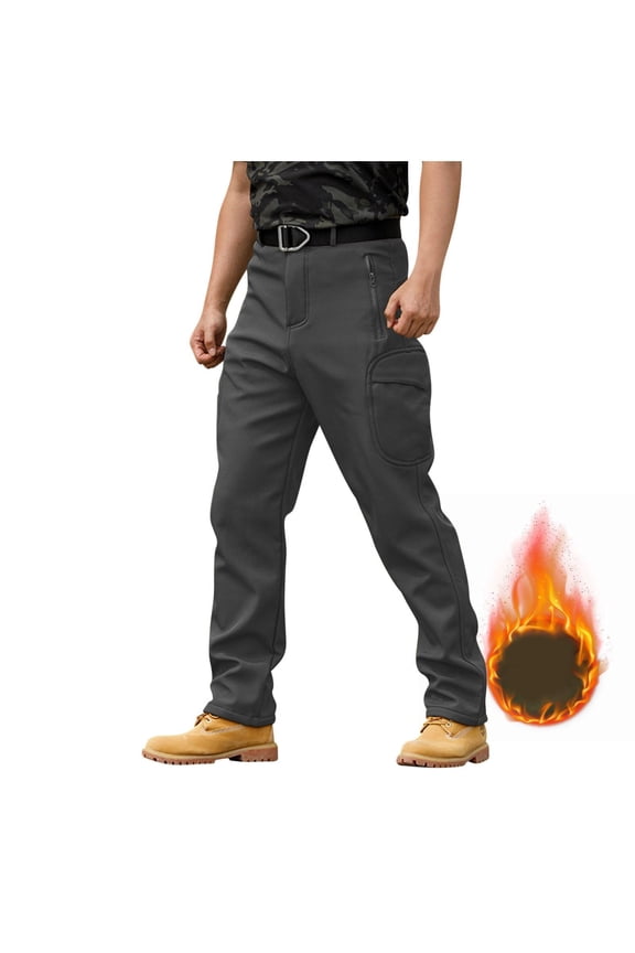 Fleece Tactical Pants for Men Waterproof Ripstop Construction Work Pants Thermal Cargo Pants with Multi Pockets Dark Gray S