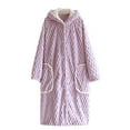thumbnail image 1 of Fleece Thermal Long Bathrobe for Womens Open Front Buckle Down Long Sleeve Loungewear Spa Robe with Pockets Sleepwear, 1 of 5
