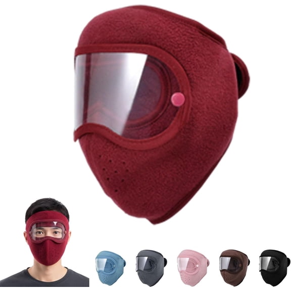 Fleece Thermal Mask with Removable Goggles, Winter Breathable Warm Mask, Full Face Protection Windproof No Fog, for Men Women Running Skiing Hiking Cycling