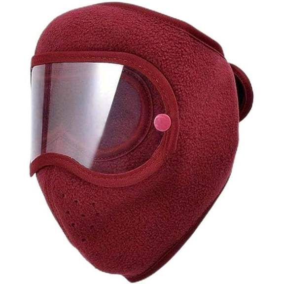 Fleece Thermal Mask with Removable Goggles,Winter Breathable Warm Masks with Full Face Protection(Red)