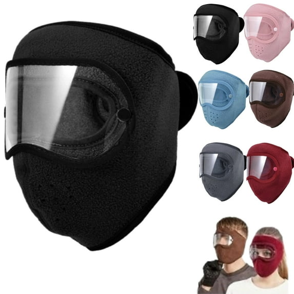 Fleece Thermal Mask with Removable Goggles and Breathing Vent, Full Face Mask Thermal, Winter Outdoor Mask for Men Women,Black