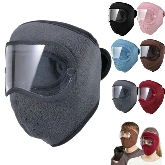 Fleece Thermal Mask with Removable Goggles and Breathing Vent, Full Face Mask Thermal, Winter Outdoor Mask for Men Women,Gray