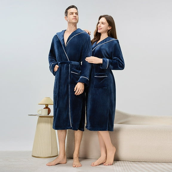 Fleece Thermal Nightgown for Mens Athletic Stretch Ultra Soft Textured Loungewear Open Front Drawstring Adjustable Loose Fit Sleepwear Loungewear Thermal Long Sleeve Long Bathrobe Pajamas