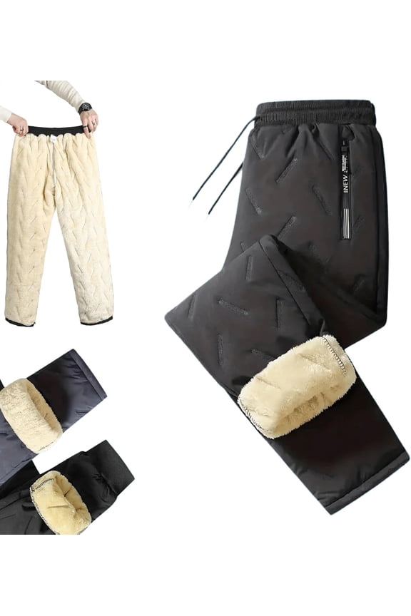 Fleece Thermal Pants Unisex with Zipper Pockets, Waterproof Windproof Lined Lightweight Warm Pants Soft