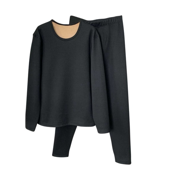 Fleece Thermal Underwear for Mens Snow Wear Baselayers Sets Long Sleeve Tops Legging 2 Piece Long Johns Black, XXL