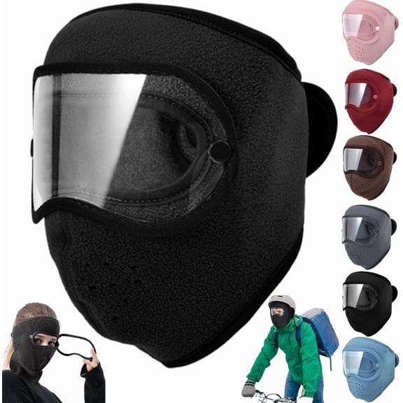 Fleece Thermal Windproof Full Face Winter Ski Mask | with Thickened Transparent Face Cover & Anti-Fog Goggles for Men and Women