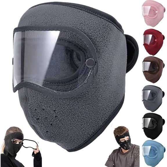 Fleece Thermal Winter Mask with Removable Goggles - Breathable Warm, for Men & Women Running Skiing Hiking Cycling