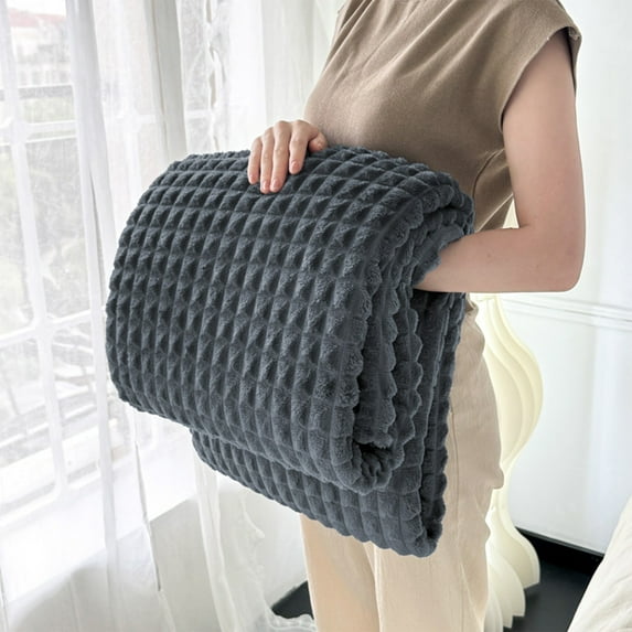 Fleece Throw Blanket 40x28 Inches, Soft Lightweight Fluffy Cream Solid Color Blanket for Couch Sofa Bed, Decorative Striped Polyester Throws, Cozy Warm Gift for Travel, Nap, Camping(Dark Gray)